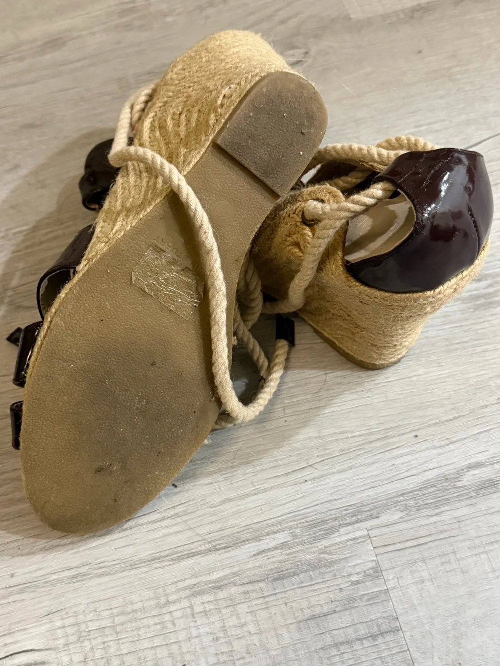 Colin Stuart Brown Patent Rope-Wrap Espadrille Sandals